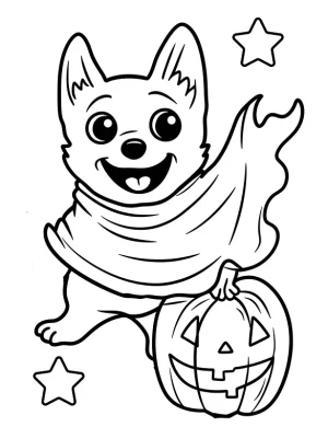 Corgi Ghost with Pumpkin Halloween Coloring Page By Mindset Flow