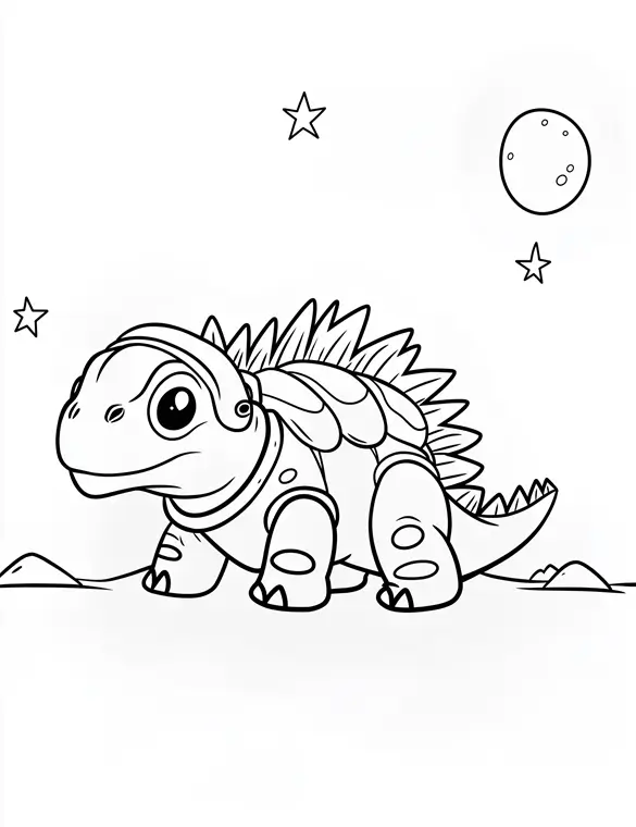 Cosmic Stegosaurus Dinosaur in Space Coloring Page