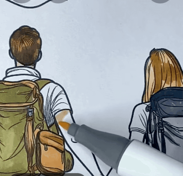 Couple Hiking Mountain Valentine Coloring Page-HowToVideo