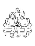 Couple with Pumpkin on Couch Halloween Coloring Page by Mindset Flow