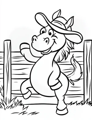 Cowboy Donkey Dancing in Barn Coloring Page by Mindset Flow