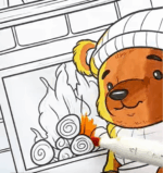 Cozy Bear by the Fireplace Winter Printable Coloring Page How to Video