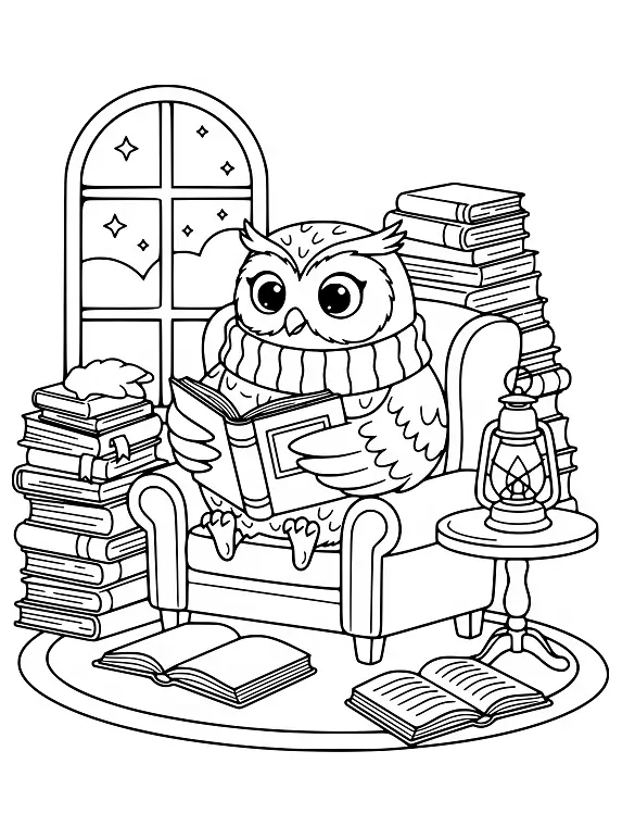 Cozy Bookworm Owl Reading Coloring Page By Mindset Flow Cozy Bookworm Owl Reading Coloring Page By Mindset Flow