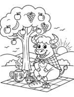 Cozy Buffalo Enjoying a Sunset Picnic Coloring Page By Mindset Flow