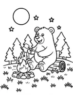 Cozy Campfire Bear Night Animal Coloring Page By Mindset Flow