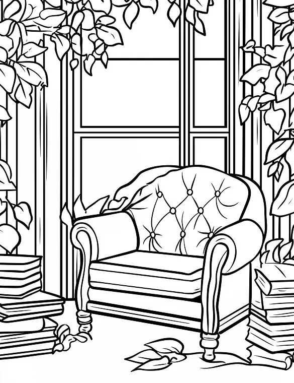 Cozy Chair With Books Adult Coloring Page By Mindset Flow