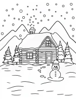 Cozy Christmas Log Cabin in Snow Coloring Page By Mindset Flow