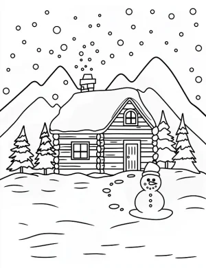 Cozy Christmas Log Cabin in Snow Coloring Page By Mindset Flow
