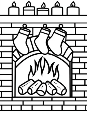 Cozy Fireplace With Stockings Christmas Coloring Page by Mindset Flow