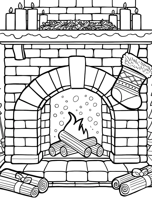 Cozy Fireplace With Wreath And Stocking Adult Coloring Page By Mindset Flow
