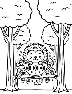 Cozy Hedgehog in a Floral Teacup Coloring Page By Mindset Flow