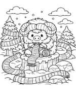 Cozy Muskox Knitting Winter Scarf Coloring Page By Mindset Flow