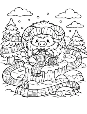 Cozy Muskox Knitting Winter Scarf Coloring Page By Mindset Flow