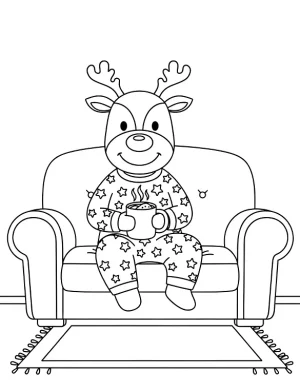Cozy Reindeer Relaxing with Hot Coffee Coloring Page By Mindset Flow