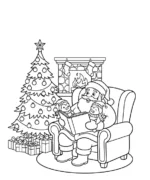 Cozy Santa Reading by Christmas Tree Coloring Page By Mindset Flow