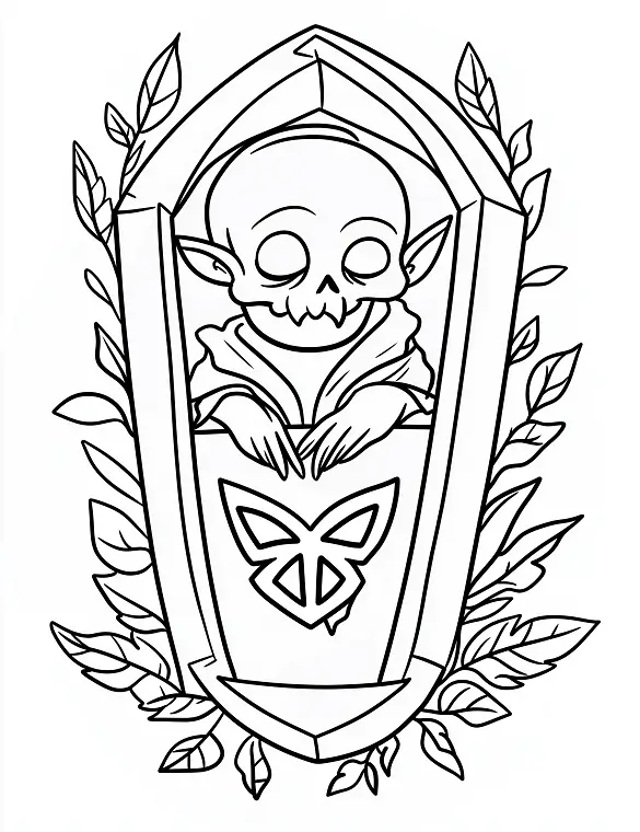 Cozy Vampire Nestled in a Coffin Coloring Page by Mindset Flow