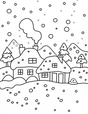 Cozy Winter Cottage with Snow Christmas Coloring Page by Mindset Flow