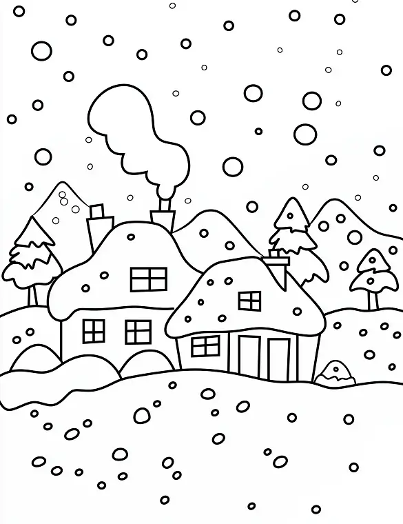 Cozy Winter Cottage with Snow Christmas Coloring Page by Mindset Flow