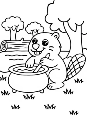 Creative Beaver Cooking in a Pot Coloring Page By Mindset Flow