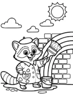 Creative Raccoon Painting a Rainbow Wall Coloring Page By Mindset Flow