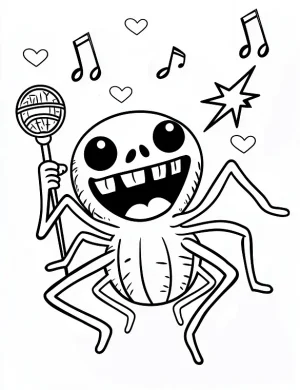 Creepy Crawly Spider Singing Karaoke Coloring Page by Mindset Flow