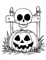 Creepy Skull Sign with Jack O Lantern Pumpkin Halloween Coloring Page by Mindset Flow
