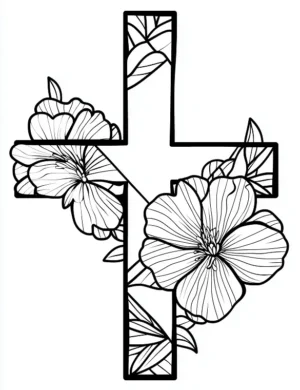 Cross With Floral Accents Adult Flower Coloring Page By Mindset Flow