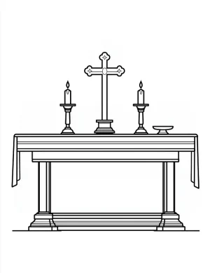 Cross on Altar with Candles Christmas Coloring Page by Mindset Flow