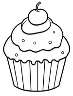 Cupcake with Cherry Topping Coloring Page by Mindset Flow