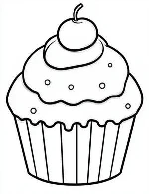 Cupcake with Cherry Topping Coloring Page by Mindset Flow