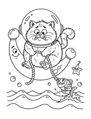 Curious Kitten Astronaut Floating Coloring Page By Mindset Flow