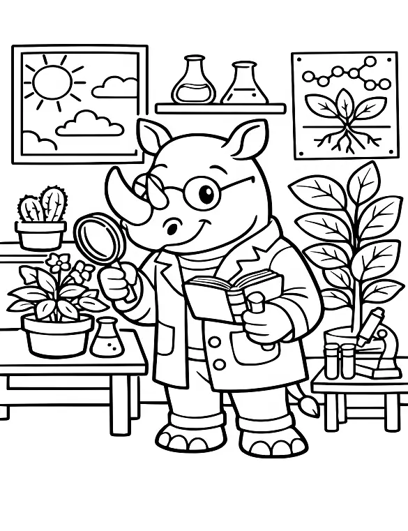 Curious Scientist Rhino Coloring Page By Mindset Flow Curious Scientist Rhino Coloring Page By Mindset Flow