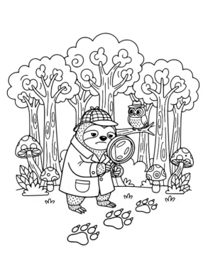 Curious Sloth Detective Trail Coloring Page By Mindset Flow