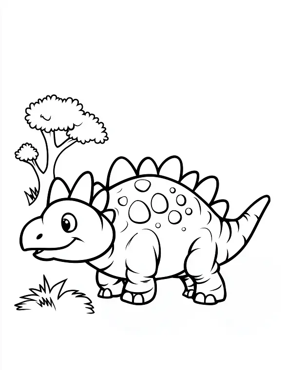 Cute Ankylosaurus Dinosaur Coloring Page Smiling Cartoon by Mindset Flow