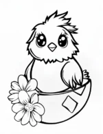 Cute Baby Chick in Easter Basket with Daffodil Coloring Page