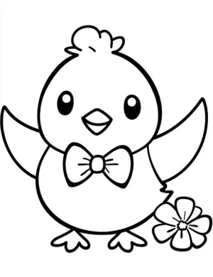 Cute Baby Chick with Bow Tie and Flower Coloring Page by Mindset Flow
