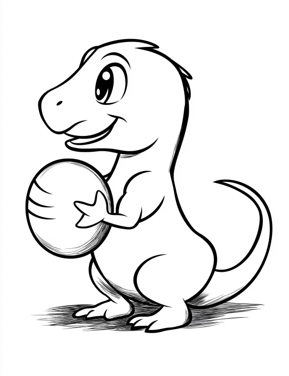 Cute Baby Dinosaur Holding Egg Coloring Page