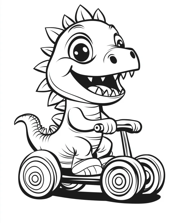 Cute Baby Dinosaur Riding Scooter Fun Activity Coloring Page
