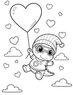 Cute Baby Dinosaur With Hearts Valentine Coloring Page By Mindset Flow