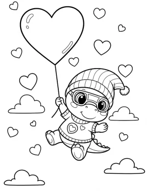 Cute Baby Dinosaur With Hearts Valentine Coloring Page By Mindset Flow
