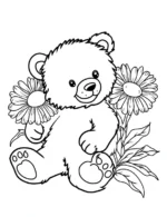 Cute Bear Holding Blossoms Flower Coloring Page By Mindset Flow