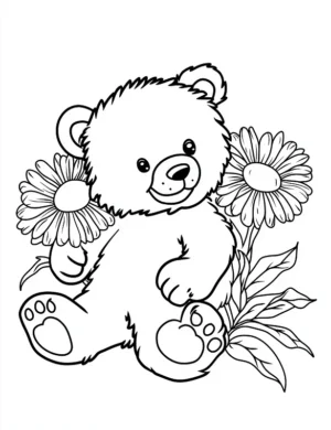 Cute Bear Holding Blossoms Flower Coloring Page By Mindset Flow