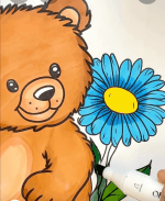 Cute Bear Holding Blossoms Flower Coloring Page-HowToVideo