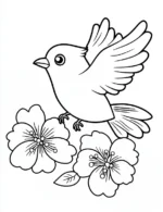 Cute Bird With Lovely Blooms Flower Coloring Page By Mindset Flow