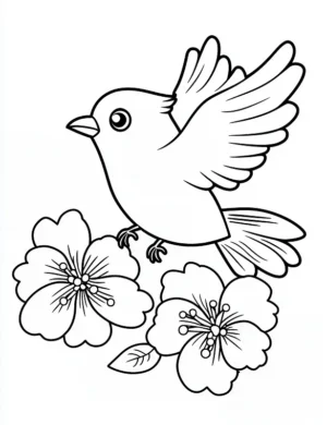 Cute Bird With Lovely Blooms Flower Coloring Page By Mindset Flow