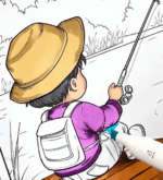 Cute Boy Fishing by the Lake Printable Coloring Page How to Video