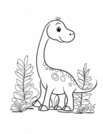 Cute Brachiosaurus Dinosaur in Forest Printable Coloring Page