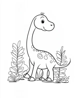 Cute Brachiosaurus Dinosaur in Forest Printable Coloring Page