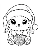 Cute Bunny Holding Heart Mandala with Santa Hat Coloring Page by Mindset Flow