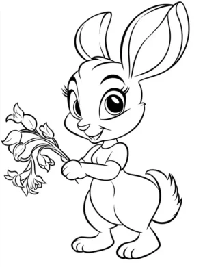 Cute Bunny Holding Lily of the Valley Flowers Coloring Page